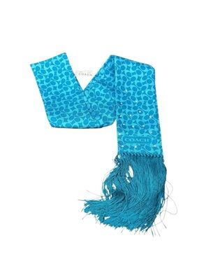 Coach Women 100% Silk Signature Logo Rhinestone Fringe Scarf Teal New With Box